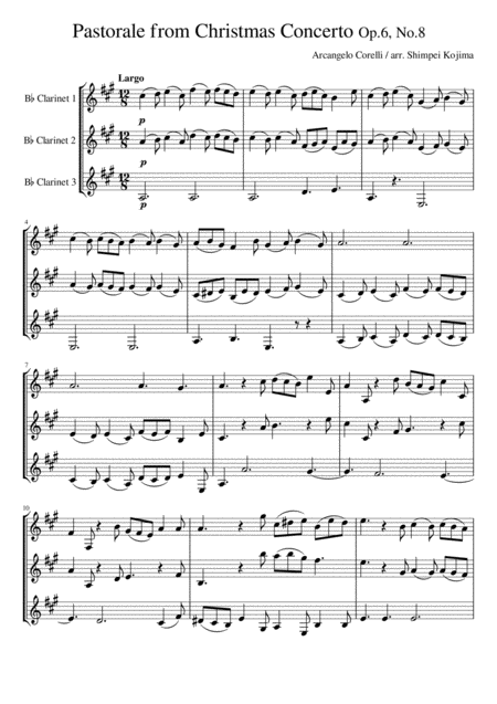 Corelli Pastorale From Christmas Concerto For Clarinat Trio Sheet Music