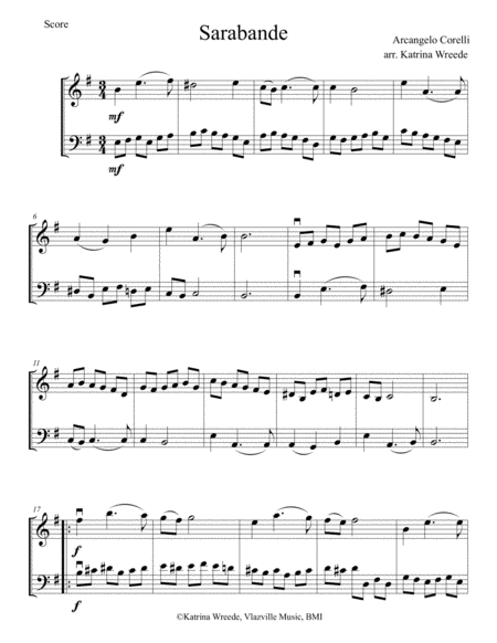 Corelli Sarabande For Violin And Cello Sheet Music