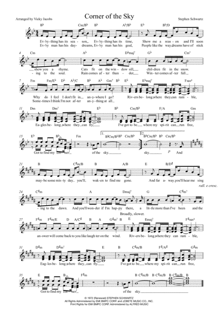 Corner Of The Sky Leadsheet For Singalongs Sheet Music