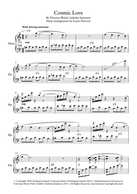 Free Sheet Music Cosmic Love Pedal Harp Solo