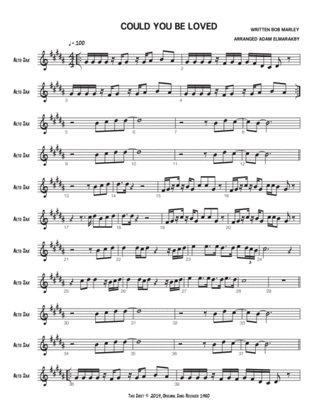 Free Sheet Music Could You Be Loved By Bob Marley Alto Sax