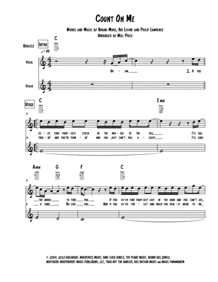 Free Sheet Music Count On Me Lead Sheet In C With Ukulele And Violin