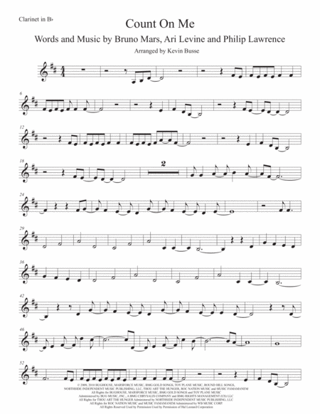 Count On Me Original Key Clarinet Sheet Music