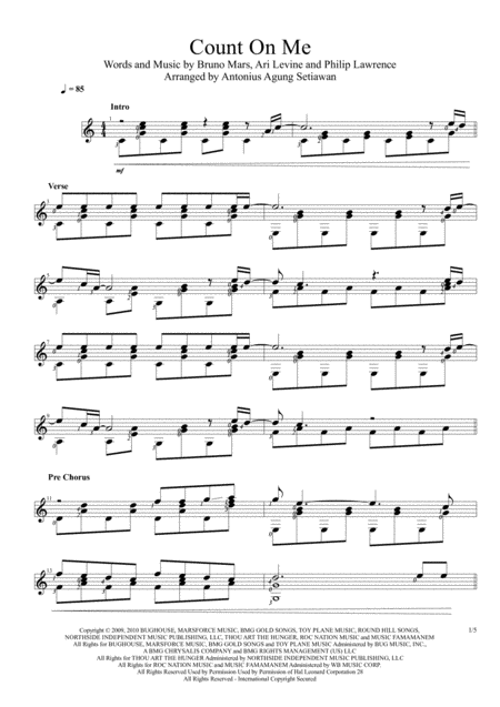 Free Sheet Music Count On Me Solo Guitar Score