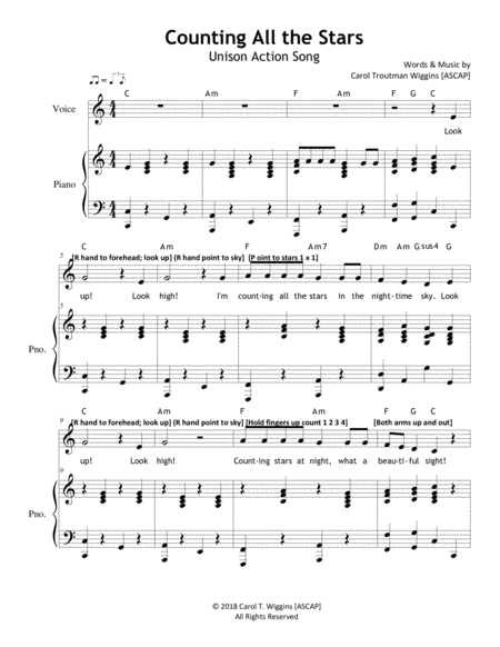 Free Sheet Music Counting All The Stars Unison Action Song