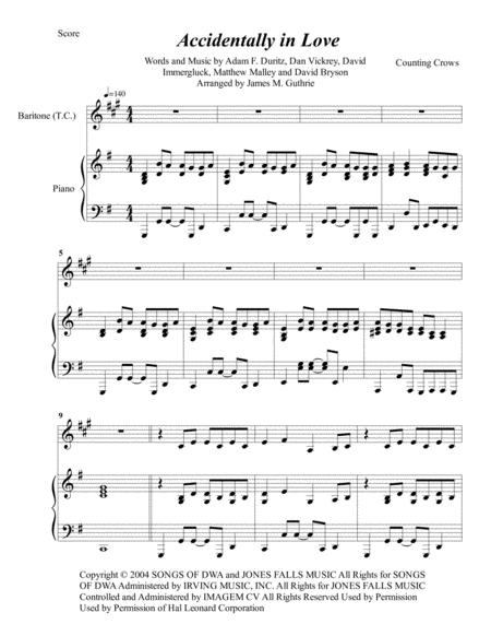 Counting Crows Accidentally In Love For Baritone Horn Piano Sheet Music