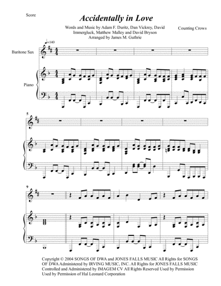 Counting Crows Accidentally In Love For Baritone Sax Piano Sheet Music