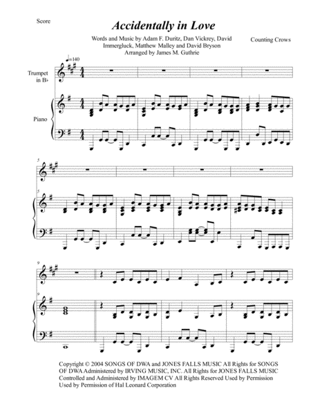 Free Sheet Music Counting Crows Accidentally In Love For Trumpet Piano