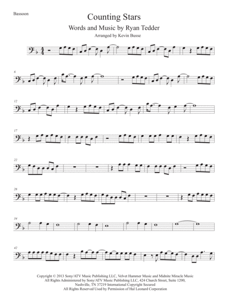 Counting Stars Bassoon Sheet Music