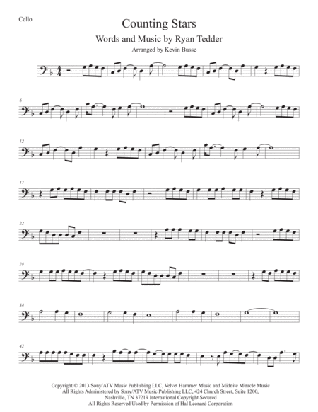 Counting Stars Cello Sheet Music