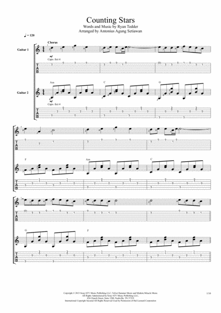 Free Sheet Music Counting Stars Fingerstyle Guitar Duet