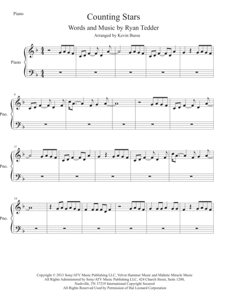 Counting Stars Piano Sheet Music