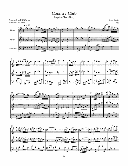 Country Club A Ragtime Two Step By Scott Joplin For 2 Flutes Bassoon Sheet Music