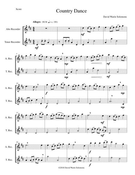 Country Dance For Alto And Tenor Recorders Sheet Music