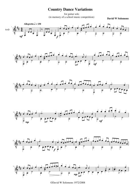 Country Dance Variations For Guitar Solo Sheet Music