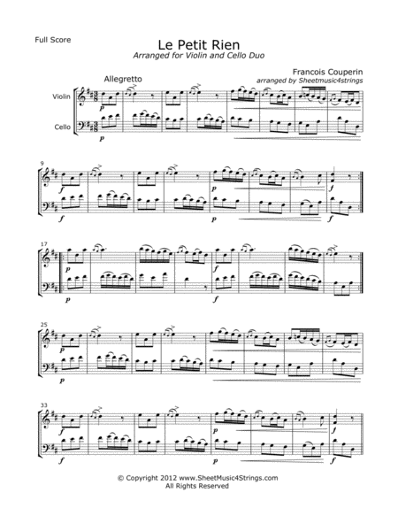 Free Sheet Music Couperin F Le Petit Rien For Violin And Cello