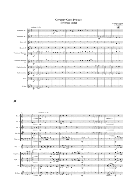 Coventry Carol Prelude For Brass Sextet Arr Derick Kane Sheet Music