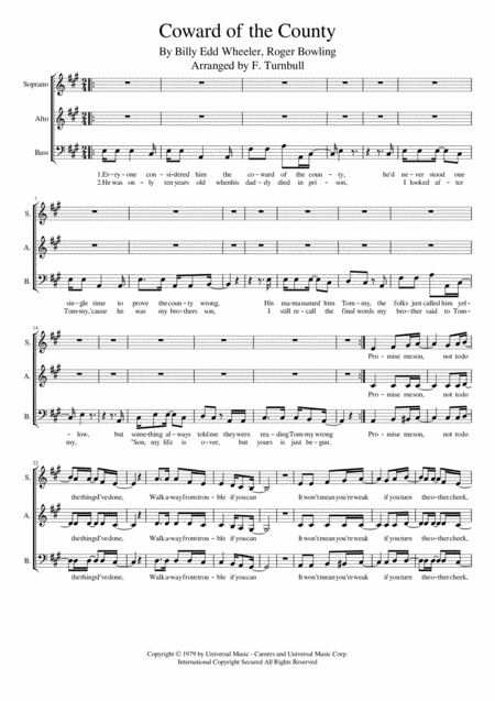 Free Sheet Music Coward Of The County