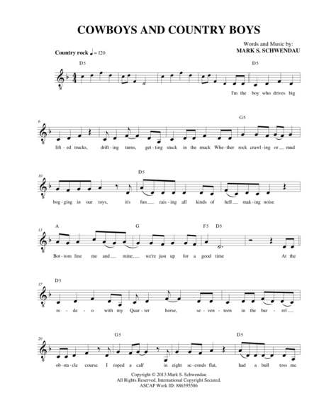 Cowboys And Country Boys Sheet Music