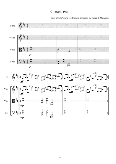 Free Sheet Music Coxetown 18th Century Tune Arranged For Flute Violin Viola And Cello