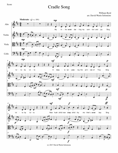 Free Sheet Music Cradle Song For Alto And String Trio