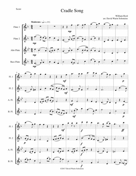 Free Sheet Music Cradle Song For Flute Quartet