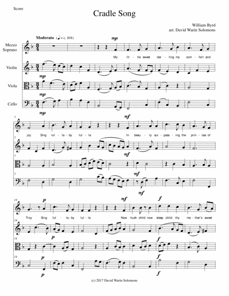 Free Sheet Music Cradle Song For Mezzo Soprano And String Trio