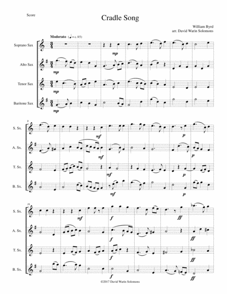 Cradle Song For Saxophone Quartet Sheet Music