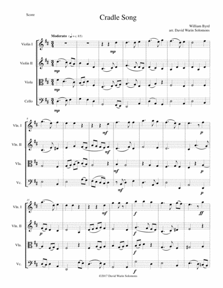 Cradle Song For String Quartet Sheet Music