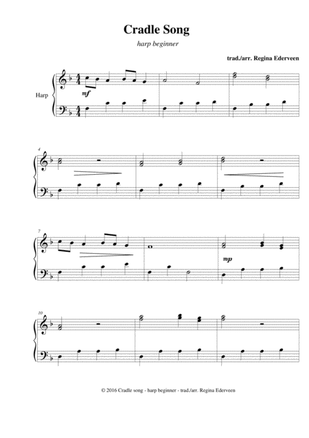 Free Sheet Music Cradle Song Harp Beginner