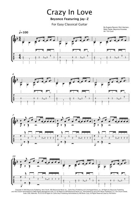 Crazy In Love For Guitar Sheet Music