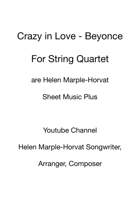 Crazy In Love For String Quartet Sheet Music