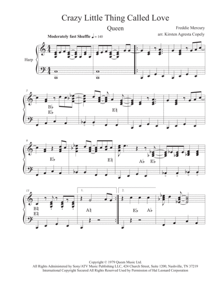 Free Sheet Music Crazy Little Thing Called Love Queen Solo Harp Arrangement