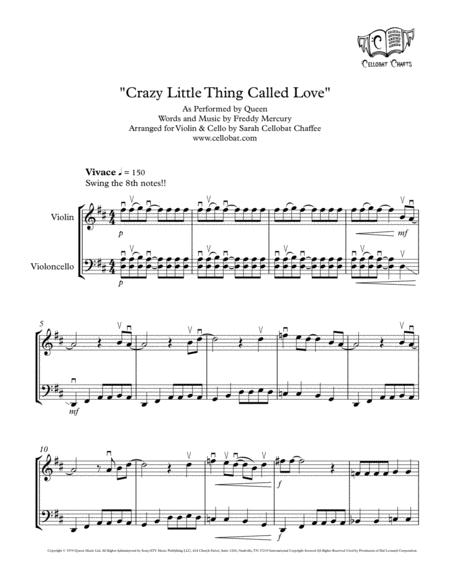 Crazy Little Thing Called Love Violin Cello Duet Queen Arr Cellobat Sheet Music