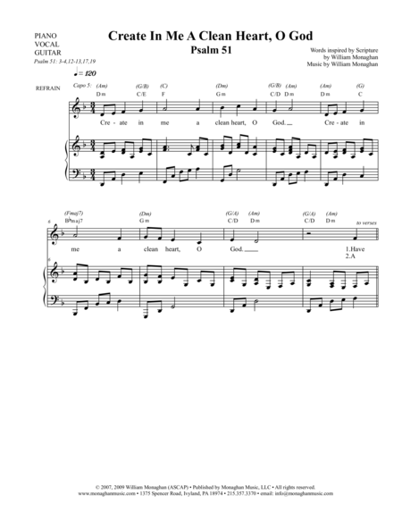 Free Sheet Music Create In Me A Clean Heart O God Psalm 51