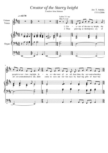 Free Sheet Music Creator Of The Starry Height Plainchant Arrangement