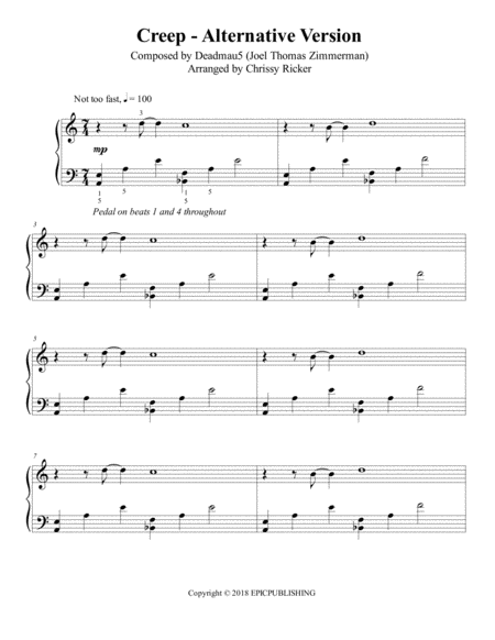 Creep Alternative Version Easy Piano Sheet Music