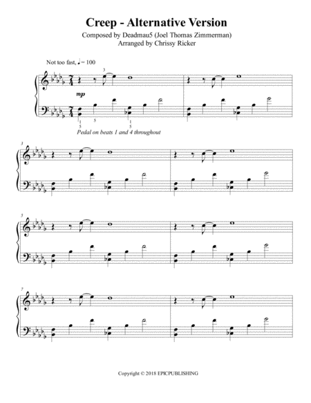 Free Sheet Music Creep Alternative Version Late Intermediate Piano