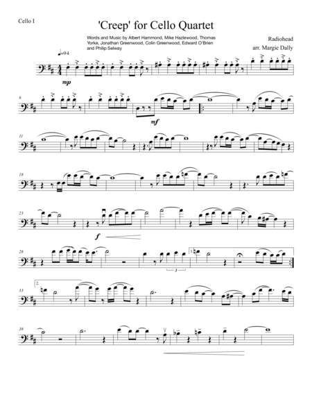 Free Sheet Music Creep For Cello Quartet