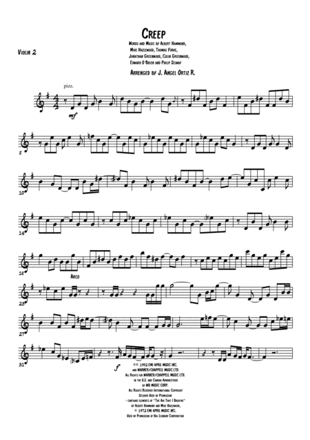 Free Sheet Music Creep String Quartet Violin 2