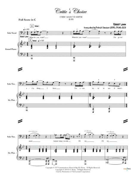 Critics Choice Chicago Full Score Set Of Parts Sheet Music