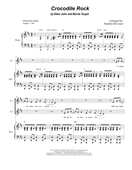 Crocodile Rock For Ssa Sheet Music