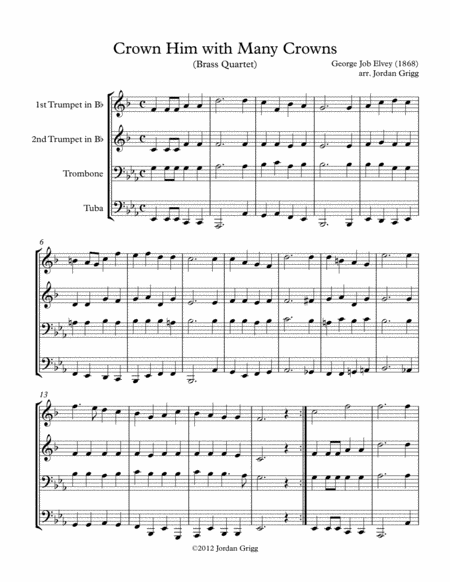 Free Sheet Music Crown Him With Many Crowns Brass Quartet