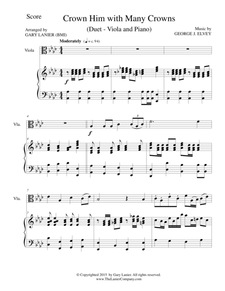 Free Sheet Music Crown Him With Many Crowns Duet Viola And Piano Score And Parts