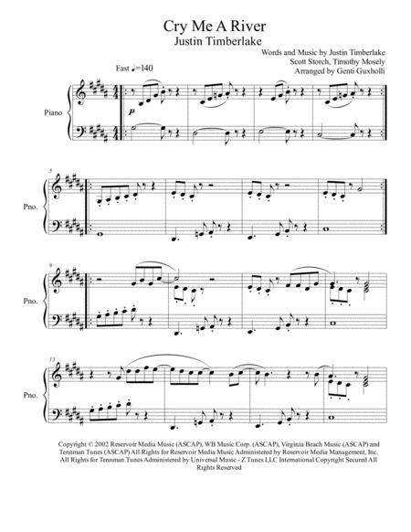 Cry Me A River Piano Solo Sheet Music