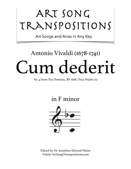 Cum Dederit Transposed To F Minor Sheet Music