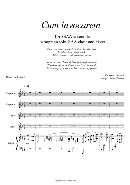 Free Sheet Music Cum Invocarem For Ssaa And Piano