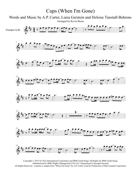 Cups When I M Gone Trumpet Sheet Music