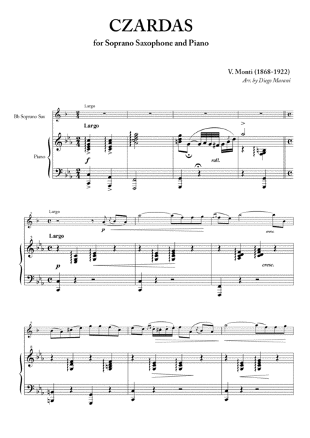 Free Sheet Music Czardas For Soprano Saxophone And Piano