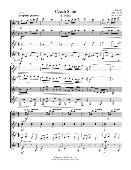 Free Sheet Music Czech Suite Ii Polka Guitar Quartet Score And Parts